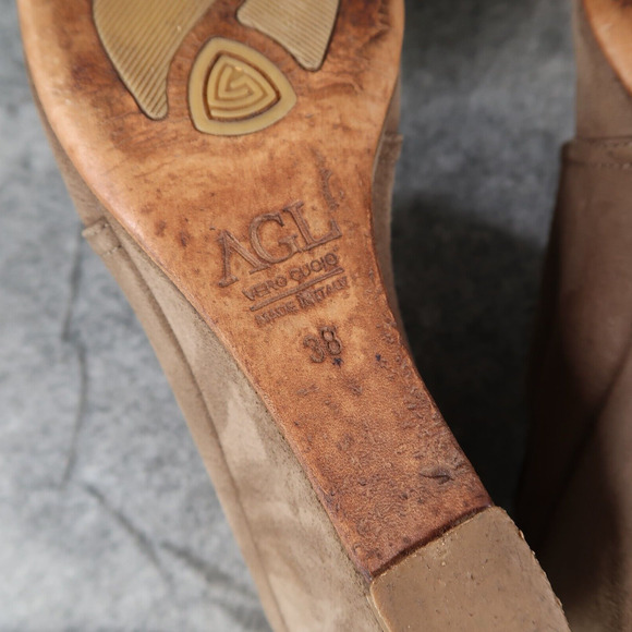 AGL Shoes Womens 38 Booties Fashion Wedge Desert Chukka Leather Lace Up Brown - Picture 14 of 15